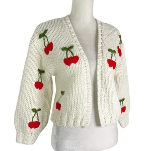 Forever 21 Cherry Chunky Knit Cardigan Sweater Size XS Women 9/10 KIDS thumbnail 2