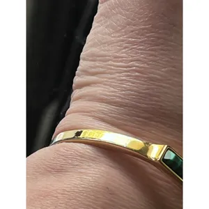 Ann Taylor Gold Tone Malachite Bar Cuff Bangle Bracelet thumbnail 5