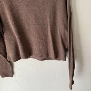 Gaze Sweater Y2k Small Brown Ribbed Knit Turtleneck Long‎ Sleeve Cropped Top thumbnail 3