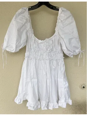 For Love & Lemons Jackson Clean Girl Babydoll Puff Sleeve Eyelet Mini Dress S thumbnail 7