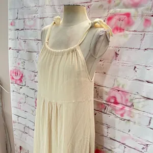 🔥🔥5 for $25🔥🔥 Lulus Sleeveless Tie Ribbon Shoulder Ruffled Cream Maxi Dress thumbnail 2