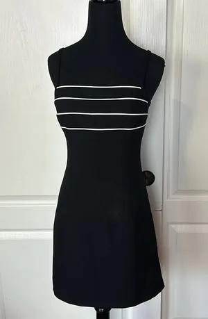 Vtg Byer Too Black Mini Dress White Stripe Cami thumbnail 1