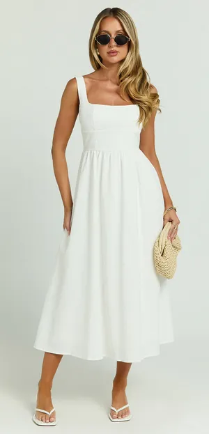 New Showpo Khari Midi Dress Linen Look Square A Line Dress Size 8 MSRP $119 thumbnail 1