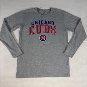 Fanatics Chicago Cubs T Shirt Women’s Large Gray Crewneck Baseball Graphic Tee thumbnail 1