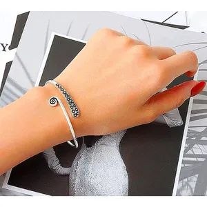 Boutique NEW Unisex‎ Engraved Geometric 925 Sterling Silver Cuff Bracelet, Adjustable thumbnail 4