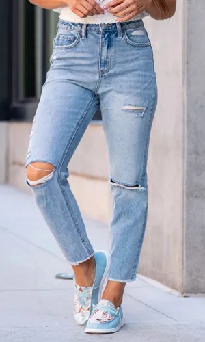 Vervet by Flying Monkey Let You Down High Rise Slim Straight Distressed Jeans thumbnail 1
