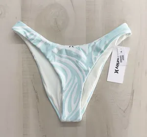 nwt HURLEY wave runner cheeky French printed high rise swim bottoms blue thumbnail 1