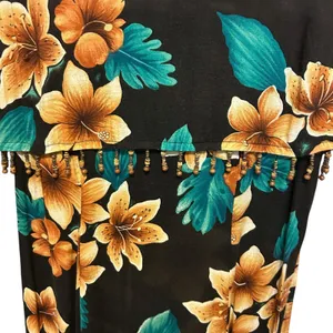 Vintage Y2K Maxi Dress 6‎ Black Tropical Floral Beaded Resort Beachwear Vacation thumbnail 4