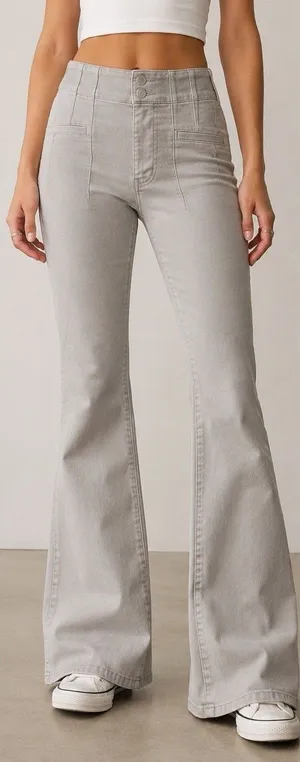 Free People We The Free Flare Jeans Women’s 25 High Rise Beige Stretch Boho thumbnail 1