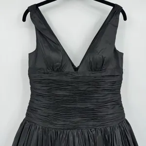 I ssue Black Ruched Taffeta Bubble Hem Dress Women 6 V Neck Y2K Cocktail Party thumbnail 3