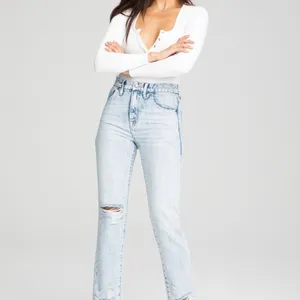 Good American Good Straight Light Wash Distressed Jeans Size 6 28 GCC00859T thumbnail 3