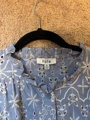 FATE Boutique Dress Small Blue w/ white embroidered flowers thumbnail 3