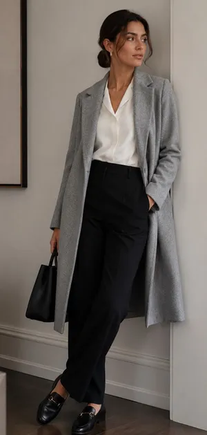 ZARA Gray Long Coat Duster Overcoat Minimalist Quiet Luxury Office Timeless Sz S thumbnail 1