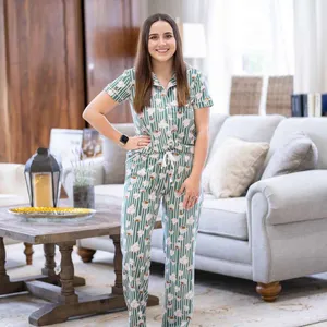 The Royal Standard Beignet Striped Print Drawstring Waist Pajama Pants Green and White thumbnail 3