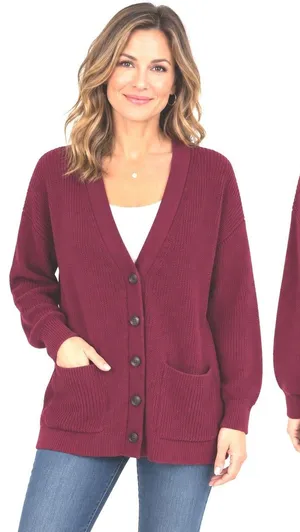 LOFT Womens XL Burgundy Red Shaker Stitch Cotton Button Front Cardigan Sweater thumbnail 1