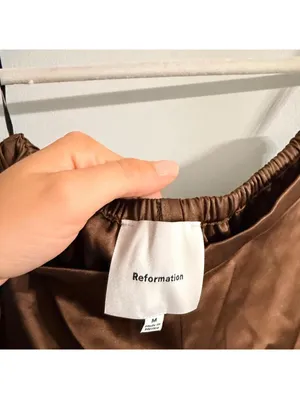 Reformation Fern Satin Shorts in Pinecone Brown thumbnail 4