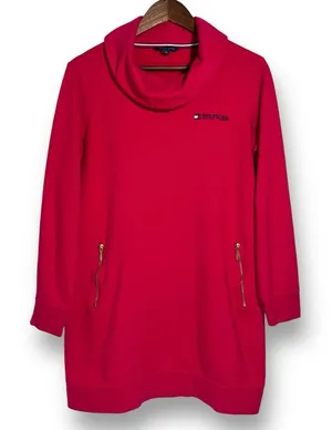 Tommy Hilfiger Cowl Neck‎ Tunic Sweater Dress | Size S | Zipper Pockets | Logo thumbnail 1