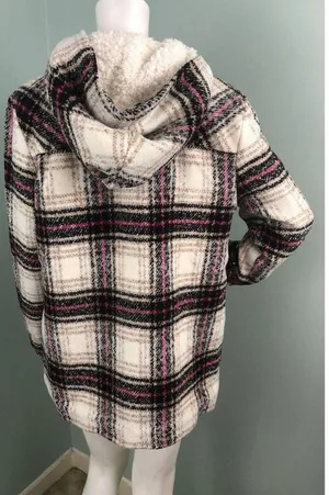 NWT Women's Thakoon for DesigNation Kohl's Plaid Hooded Flannel Coat Sz Medium thumbnail 11