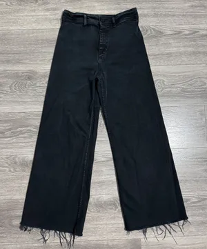 Washed Black High Rise Wide Leg Raw Hem‎ Jeans Patch Pockets 26W L28 Bohemian thumbnail 1