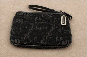 Coach Black Signature Wristlet with Silver Tags thumbnail 1