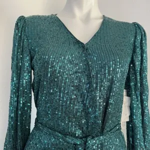 NEW AQUA Belted Sequin Dress GREEN emerald SMALL Formal Cocktail party thumbnail 6