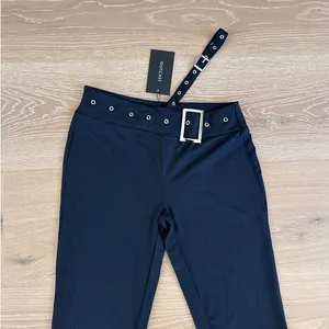 Outcast Flare Pants Asymmetrical Waist Buckle Tiffany Size M Black Silver thumbnail 2