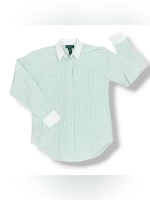 Lauren Ralph Lauren Pinstripe Button Up‎ Shirt Green White Size 6 Preppy Oxford thumbnail 11