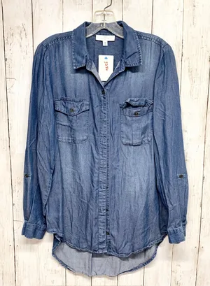 New Directions Chambray Button‎ Down Womens Size M Blue Lyocell Denim Shirt Top thumbnail 1