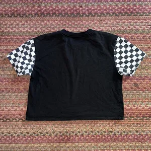 RETRO CORVETTE CHEVY CHECKERED SLEEVE CROP TEE Black thumbnail 4