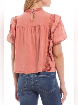 Free people le femme peach ruffle boho top XS nwt thumbnail 2