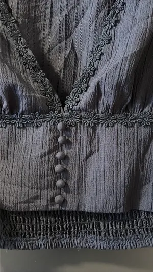 Navy Top with buttons and lace Purple Size none thumbnail 2