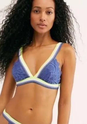 Blue Lace Bralette with Contrast Trim thumbnail 1