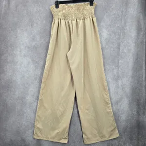 Cream Tan Smock High Rise Wide Leg Pocket Flowy‎ Boho Dress Pants Plus 2XL thumbnail 2