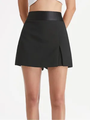Commense High Waisted Satin Band Mini Skort, Black, Size XS thumbnail 2