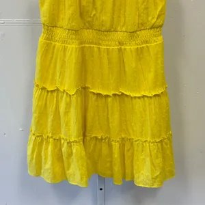 A. Byer Yellow Swiss Dot Halter‎ Mini Dress Smocked Waist Tiered Skirt Medium thumbnail 4