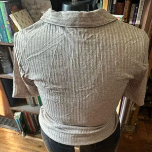 Z Supply ribbed beigecore knit L collared polo crop top thumbnail 2
