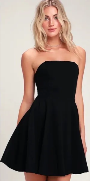Lulus About A Twirl Black Strapless Fit‎ & Flare Skater Mini Dress Sz M NEW thumbnail 1