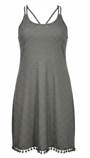 CUPSHE Gray Pom Pom Trim Swim Cover Up Dress Strappy Back Size Small NW thumbnail 1