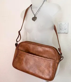 Vintage Unisex Brown Genuine leather shoulder laptop crossbody messenger weekender duffle bag purse thumbnail 1