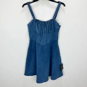 Lulus Considered Charisma Blue Chambray Bustier Mini Dress Cute A Line Large NWT thumbnail 5