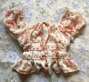 Pink Rose floral coquette blouse thumbnail 1