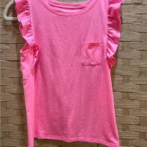 Lilly Pulitzer Bright Pink Ruffle Shoulder Tank Top Size XS EUC thumbnail 2