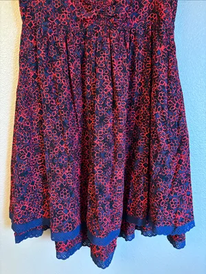 FREE PEOPLE Tabitha Smocked Mini Dress MEDIUM Red Navy Blue Floral thumbnail 7