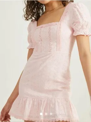 NWT Altar’d state Jaelyn eyelet lace puff sleeve coquette dress blush pink S thumbnail 1
