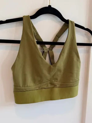 Fabletics Olive Green V-Neck Strappy Back Sports Bra thumbnail 3