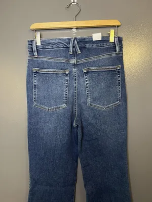Good American Jeans Womens 8/29 Blue High Rise Bootcut Distressed Frayed Denim thumbnail 2