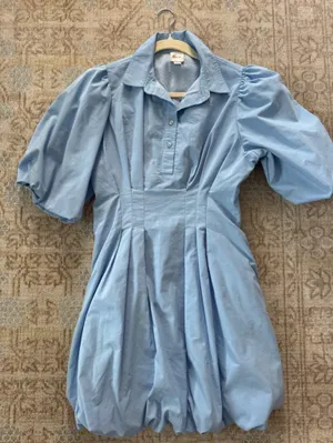 Maeve Light Blue Puff-Sleeve Mini Dress thumbnail 2