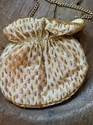 Vintage La Regale small gold handmade beaded evening bag chain strap retro thumbnail 6