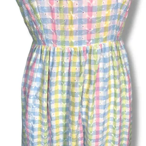 Vintage 70s Pastel Gingham Smocked Maxi Dress‎ Puff Sleeve Cottagecore Romantic thumbnail 4