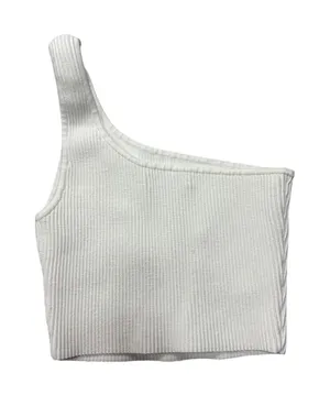 Babaton Crop Top S One Shoulder White Ribbed Knit Asymmetrical Aritzia 75721 thumbnail 1